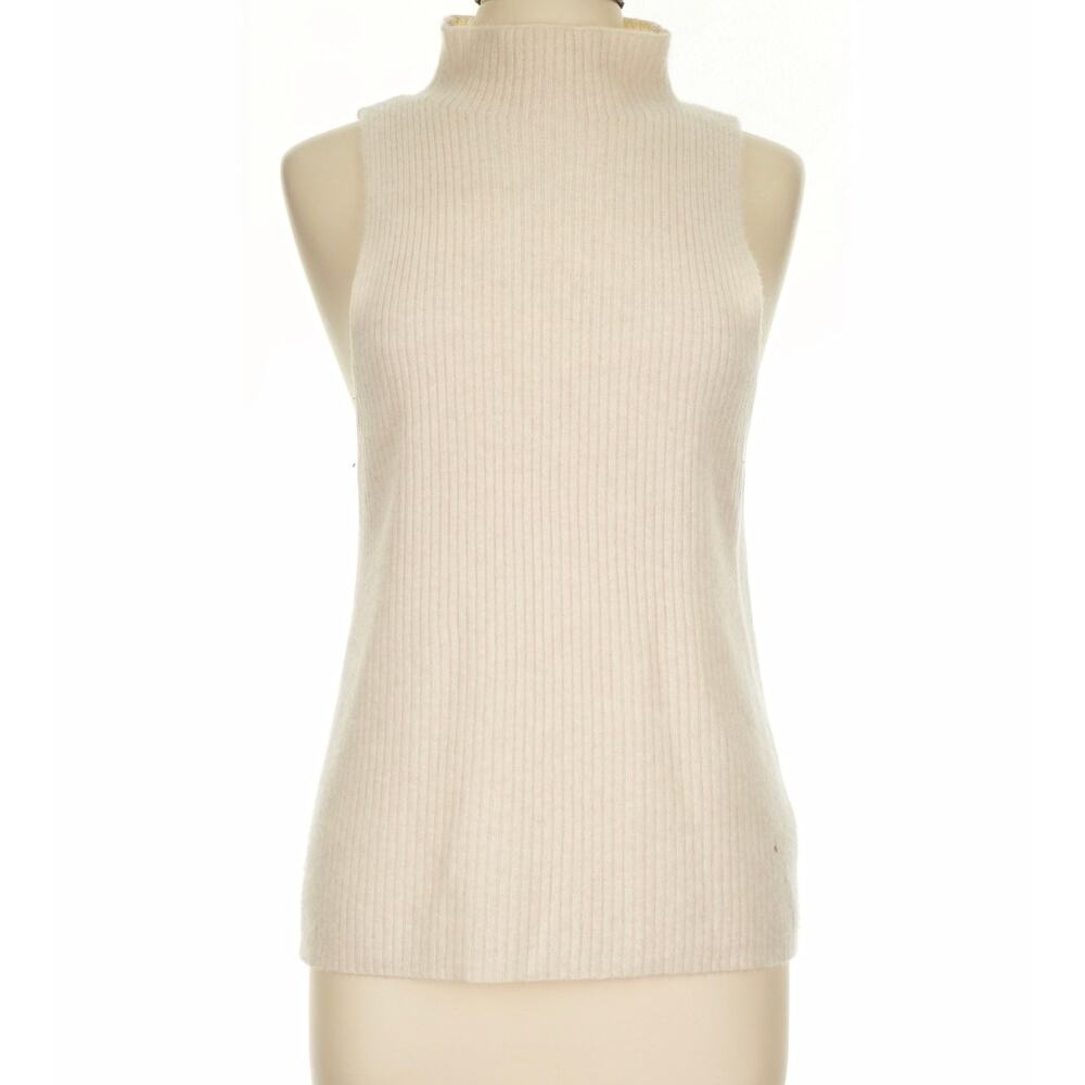 Anthropologie Maeve Cashmere Ribbed Sleeveless Turtleneck Sweater, Cream, M